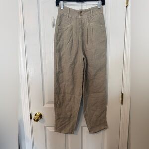 Poetry Women's Tan High Waisted 100% Linen Cropped Size 2 Pants